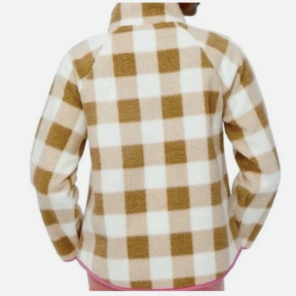 J.Crew Tan & White Check Plaid Fleece Zip Up Jacket Size M - Picture 13 of 13